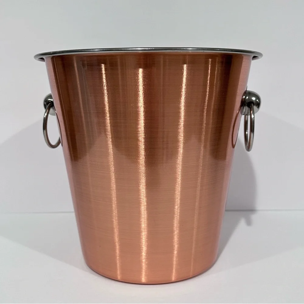 Copper Finish Stainless Steel Ice Bucket w/ Ring Handles-Wine/Drink Chiller